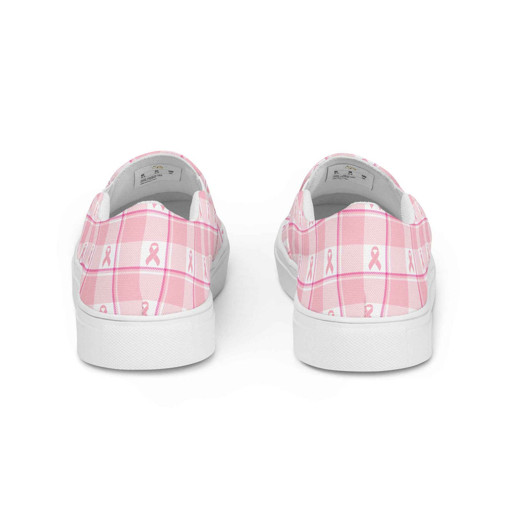 Women’s Slip-On Canvas Shoes Breast Cancer Awareness Plaid - Scottish Squares