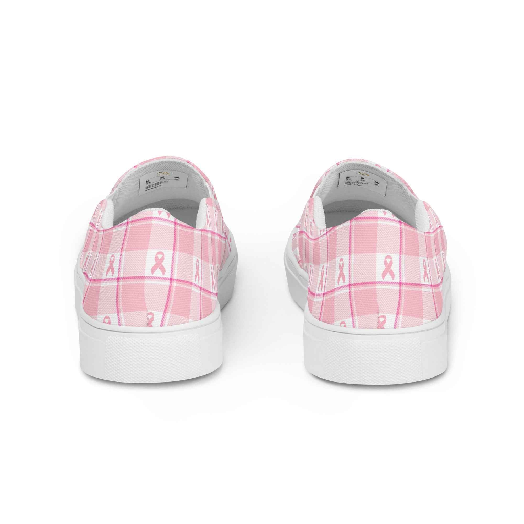 Women’s Slip-On Canvas Shoes Breast Cancer Awareness Plaid - Scottish Squares