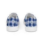 Women’s Slip-On Canvas Shoes Colorectal Cancer Awareness Plaid, Dark Blue Ribbon, Supportive Gift - Scottish Squares