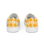 Women’s Slip-On Canvas Shoes Kidney Cancer Awareness Plaid, Orange Ribbon, Supportive Gift - Scottish Squares