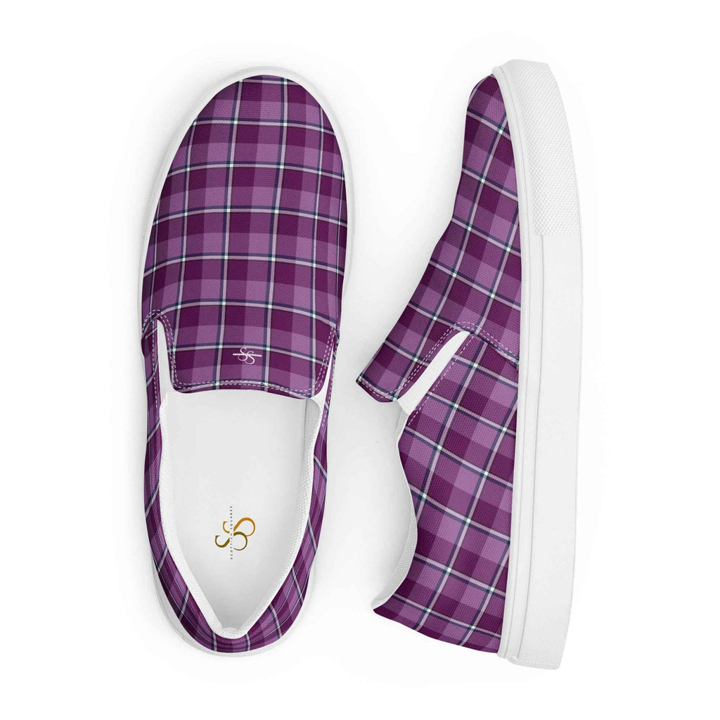 Women’s Slip-On Canvas Shoes Purple and Trendy Pink Plaid - Scottish Squares