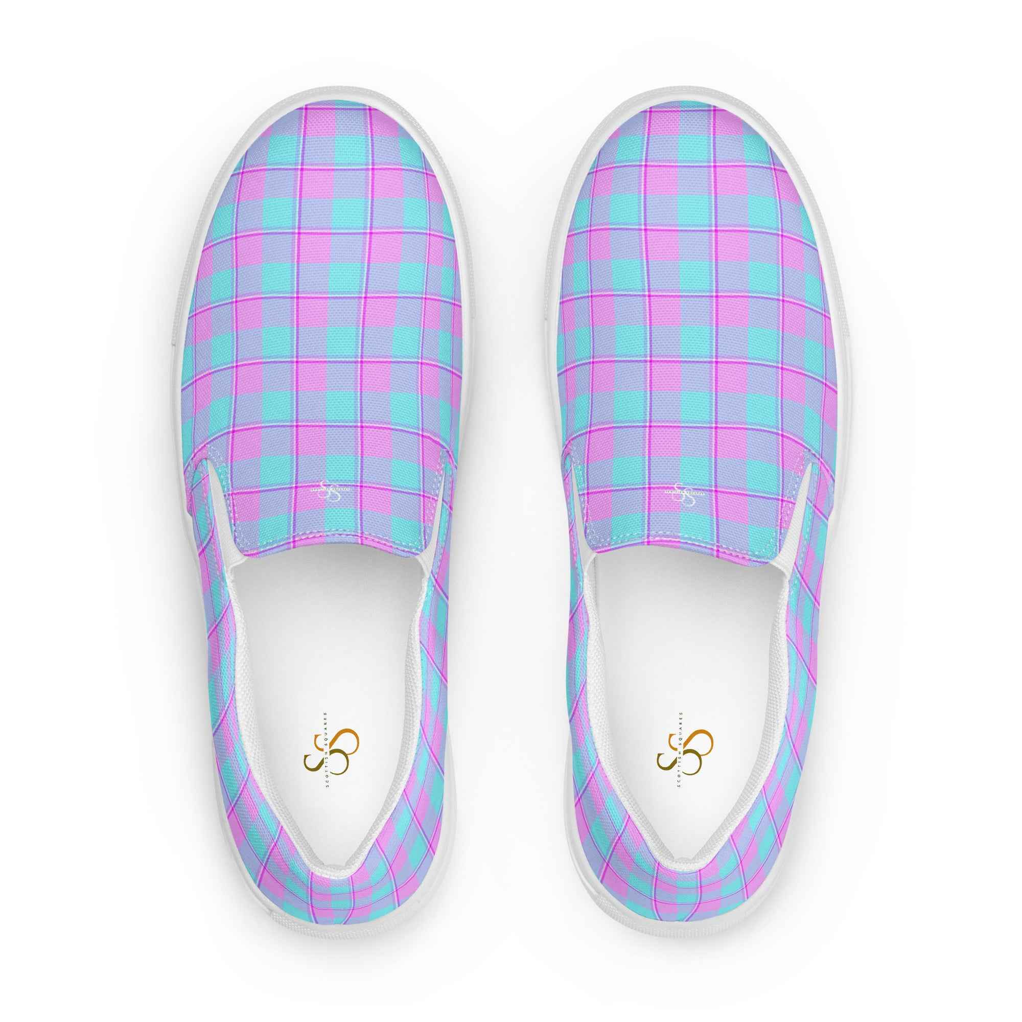 Women’s Slip-On Canvas Shoes Mauve and Coastal Mist Plaid 12 - Scottish Squares
