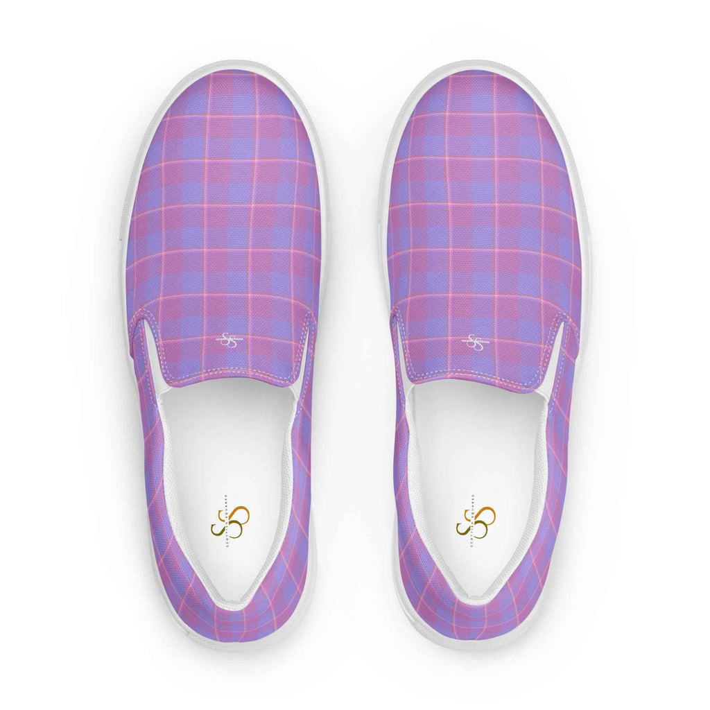 Women’s Slip-On Canvas Shoes Viola and Dull Lavender Plaid 12 - Scottish Squares