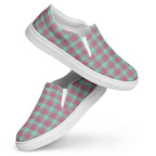 Women’s Slip-On Canvas Shoes Vista Blue and Turkish Rose Plaid - Scottish Squares