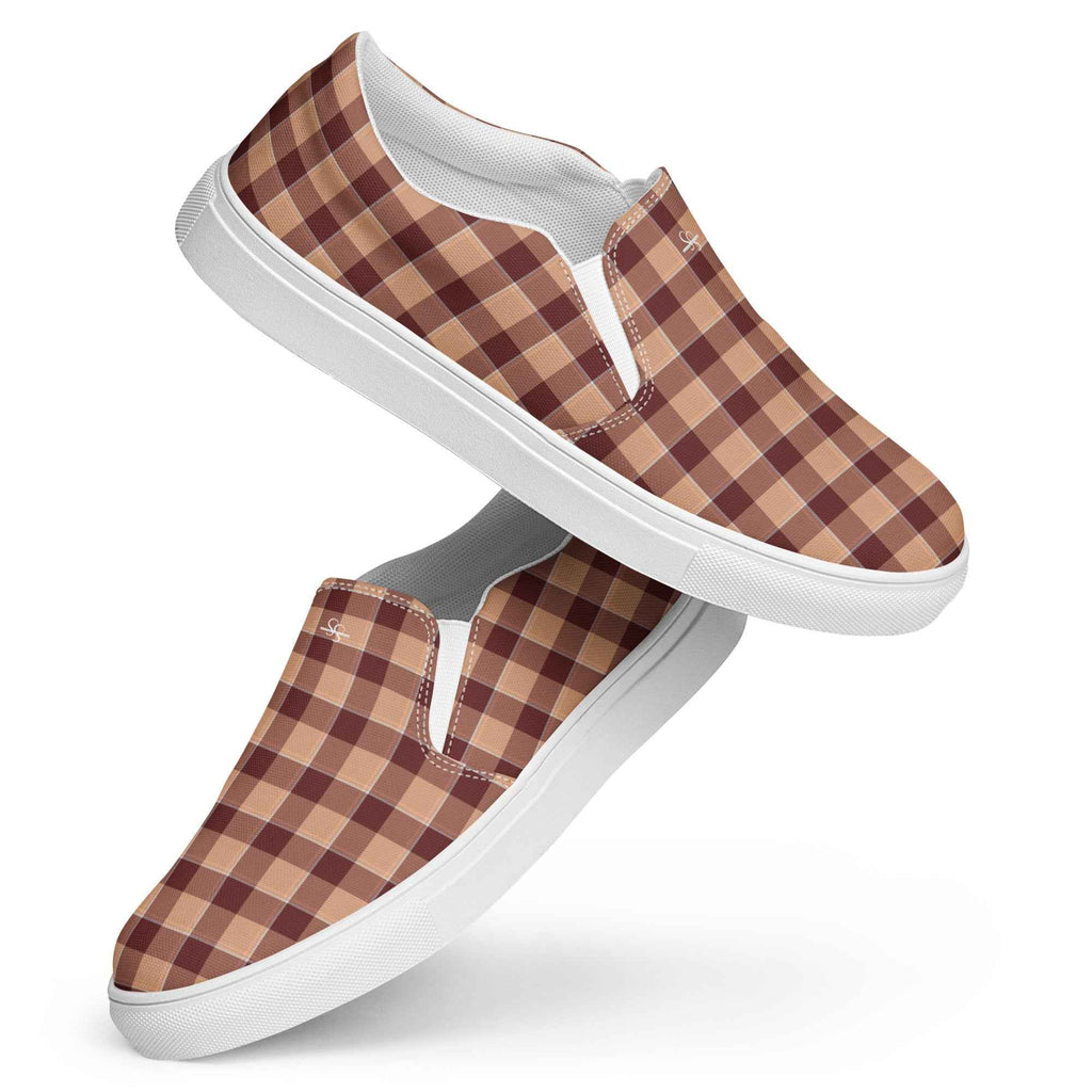 Women’s Slip-On Canvas Shoes Whiskey and Livid Brown Plaid - Scottish Squares