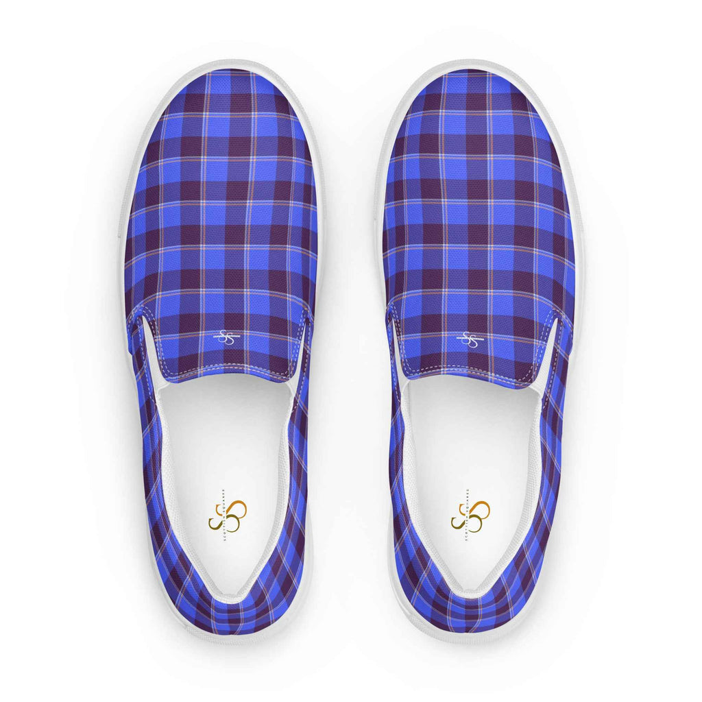 Women’s Slip-On Canvas Shoes Cornflower Blue and Livid Brown Plaid 12 - Scottish Squares
