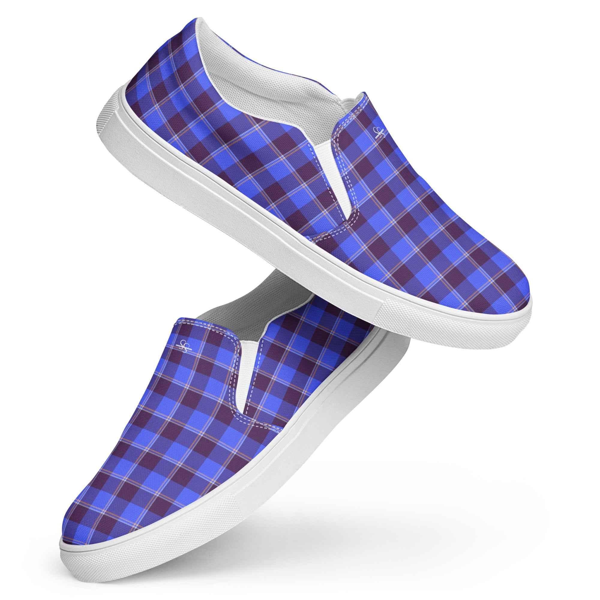 Women’s Slip-On Canvas Shoes Cornflower Blue and Livid Brown Plaid - Scottish Squares