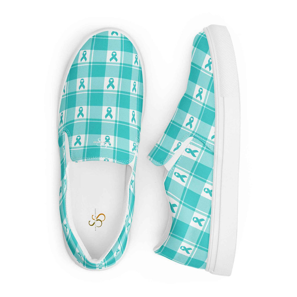 Women’s Slip-On Canvas Shoes Ovarian Cancer Awareness Plaid - Scottish Squares