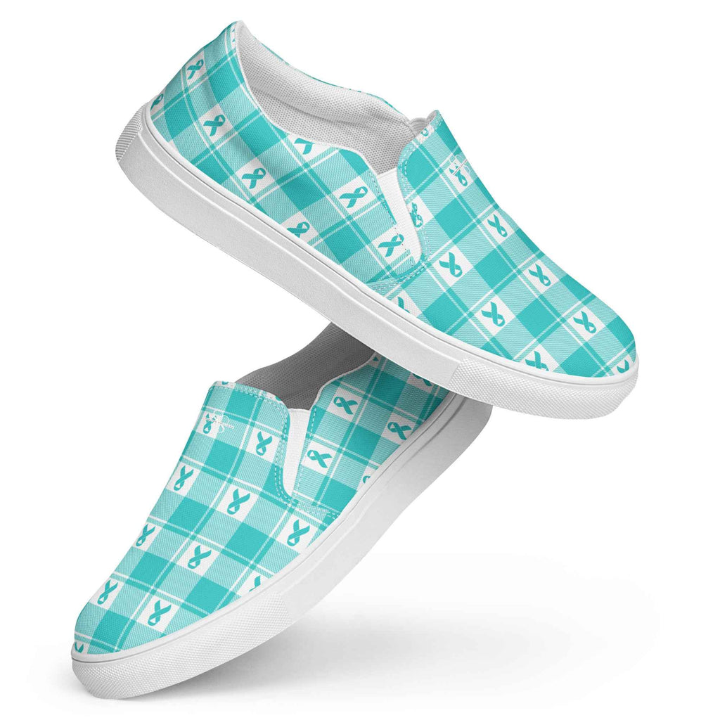 Women’s Slip-On Canvas Shoes Ovarian Cancer Awareness Plaid - Scottish Squares