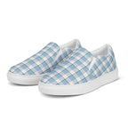 Women’s Slip-On Canvas Shoes Pink Cloud and Blue Lagoon Plaid - Scottish Squares