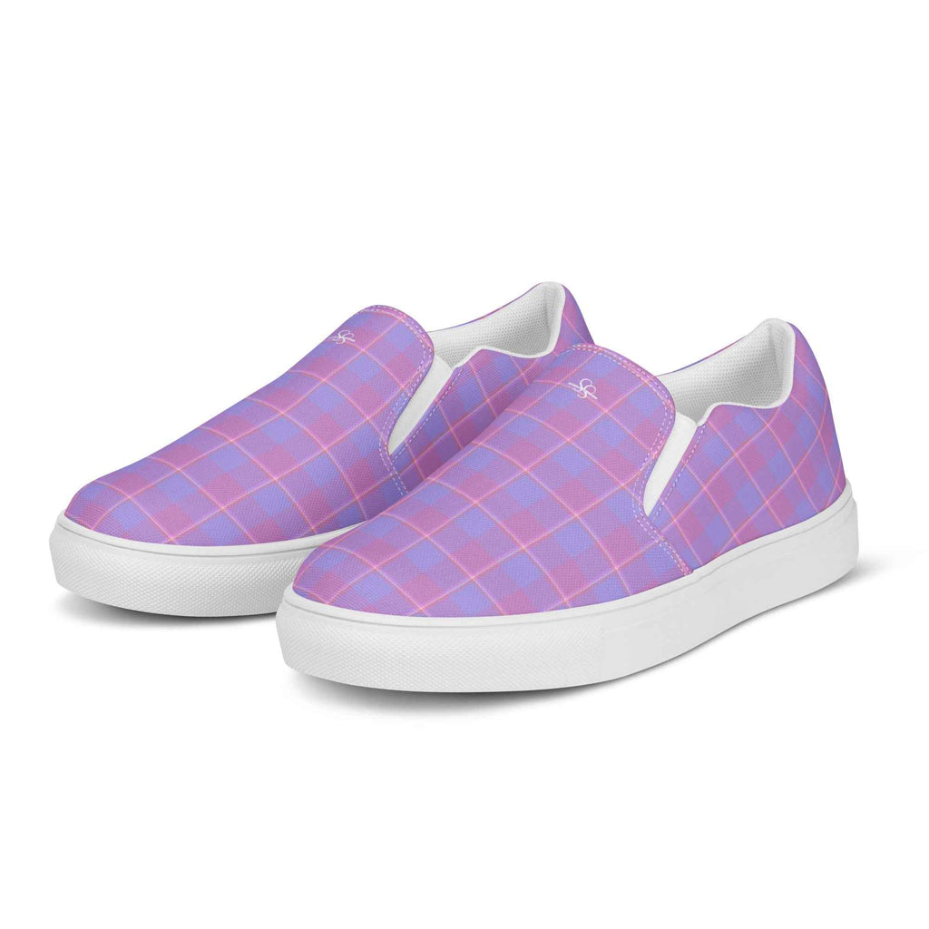 Women’s Slip-On Canvas Shoes Viola and Dull Lavender Plaid - Scottish Squares