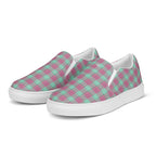 Women’s Slip-On Canvas Shoes Vista Blue and Turkish Rose Plaid - Scottish Squares