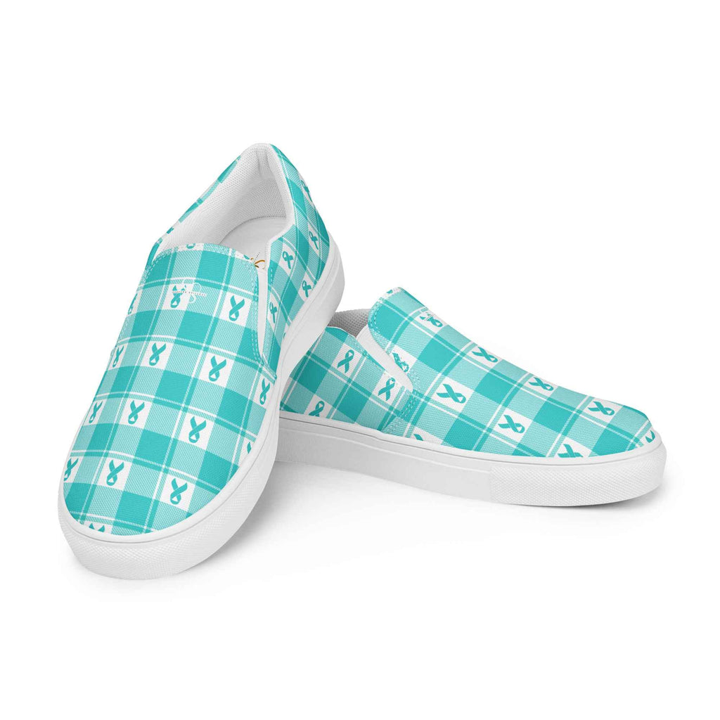 Women’s Slip-On Canvas Shoes Ovarian Cancer Awareness Plaid - Scottish Squares