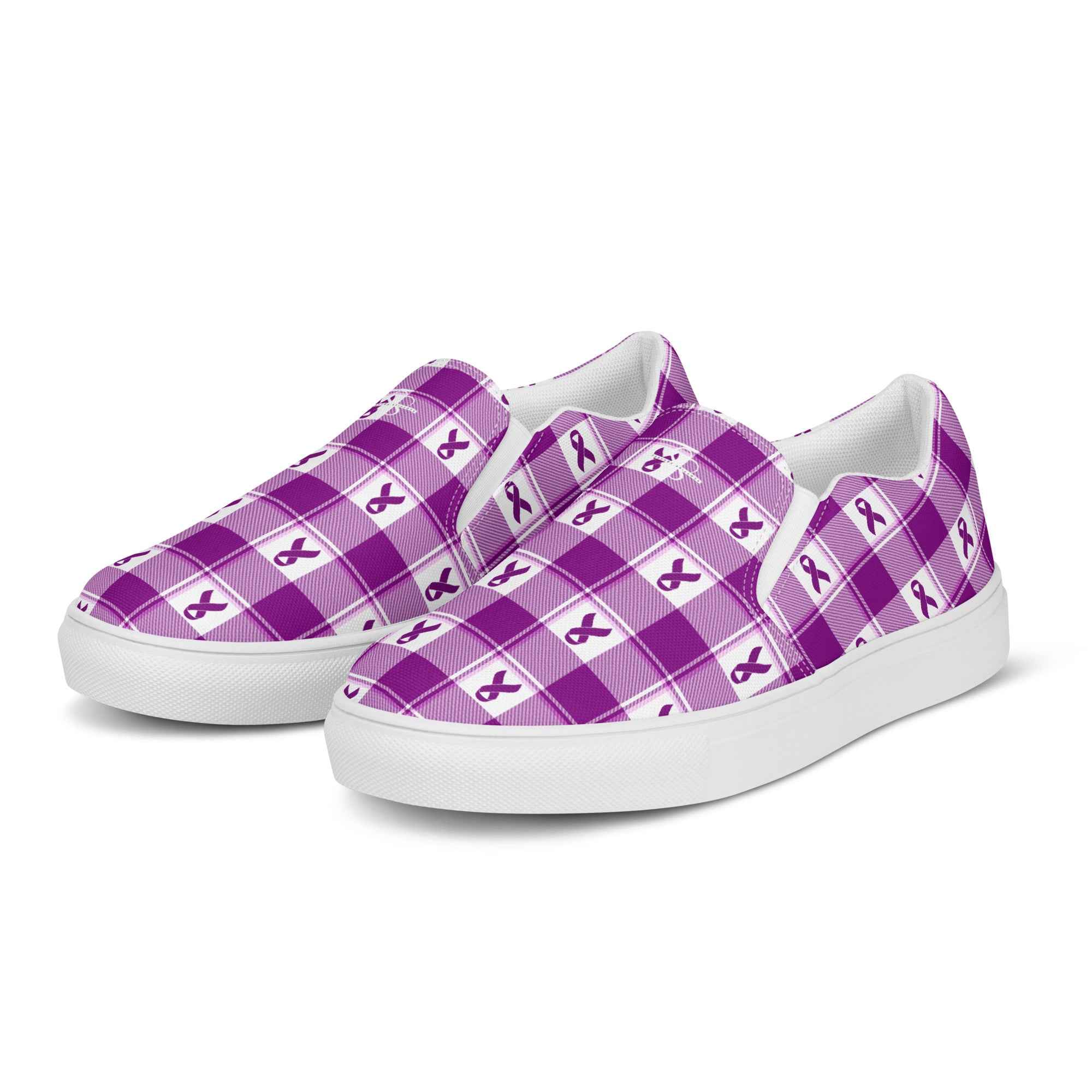 Women’s Slip-On Canvas Shoes Pancreatic Cancer Awareness Plaid - Scottish Squares
