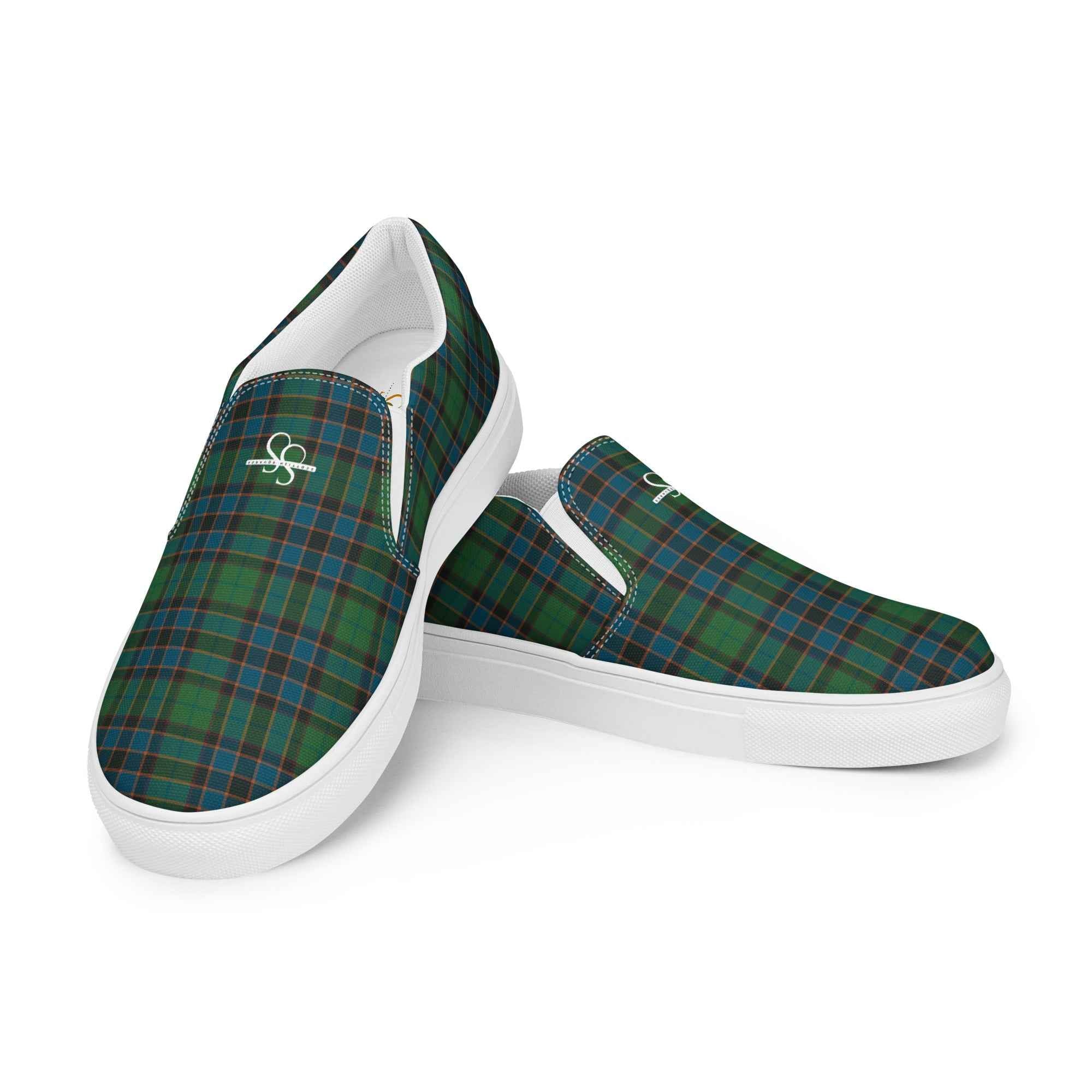 Women’s Slip-On Canvas Shoes Green Blue Orange Plaid Tartan