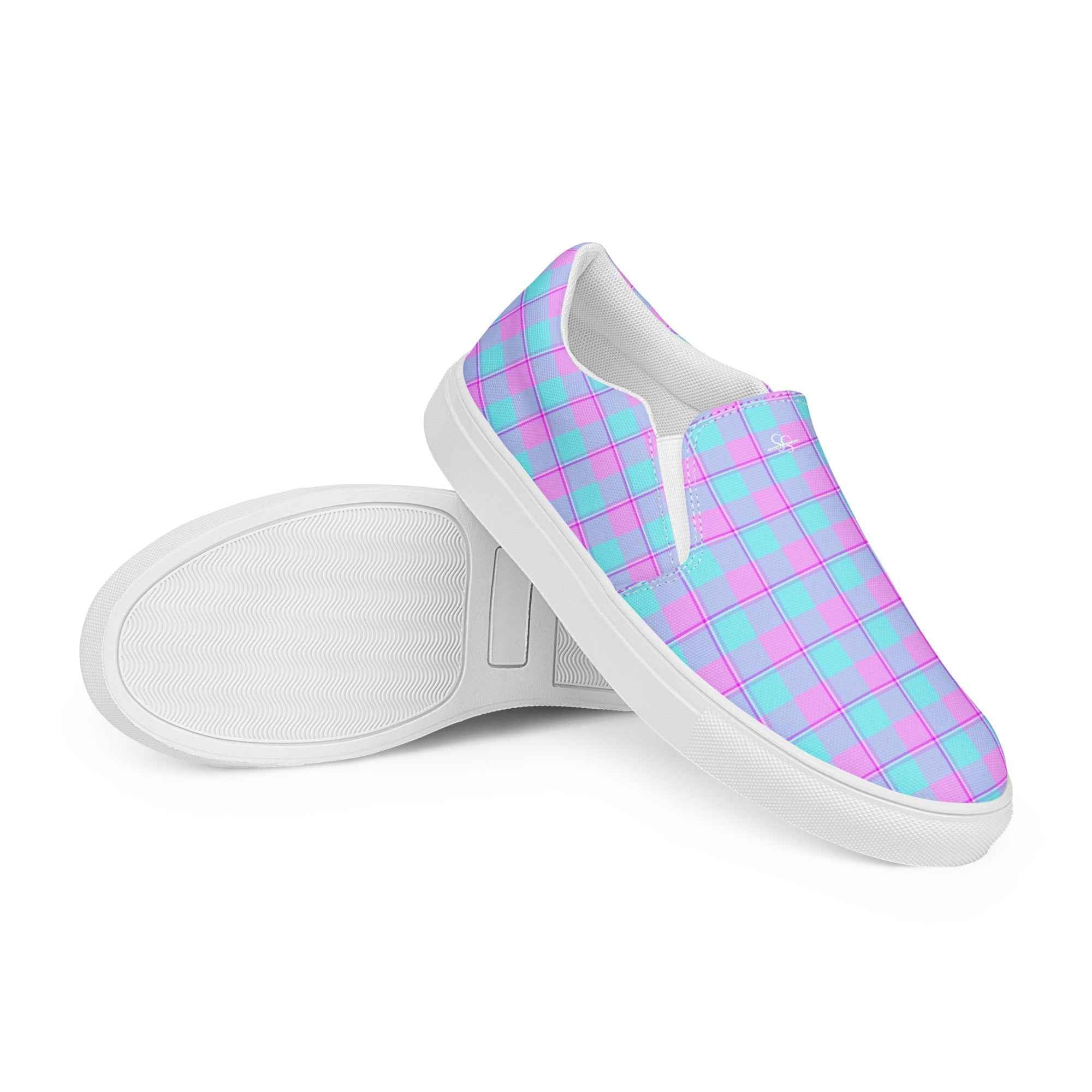 Women’s Slip-On Canvas Shoes Mauve and Coastal Mist Plaid - Scottish Squares