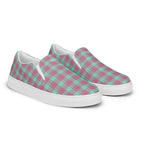 Women’s Slip-On Canvas Shoes Vista Blue and Turkish Rose Plaid - Scottish Squares