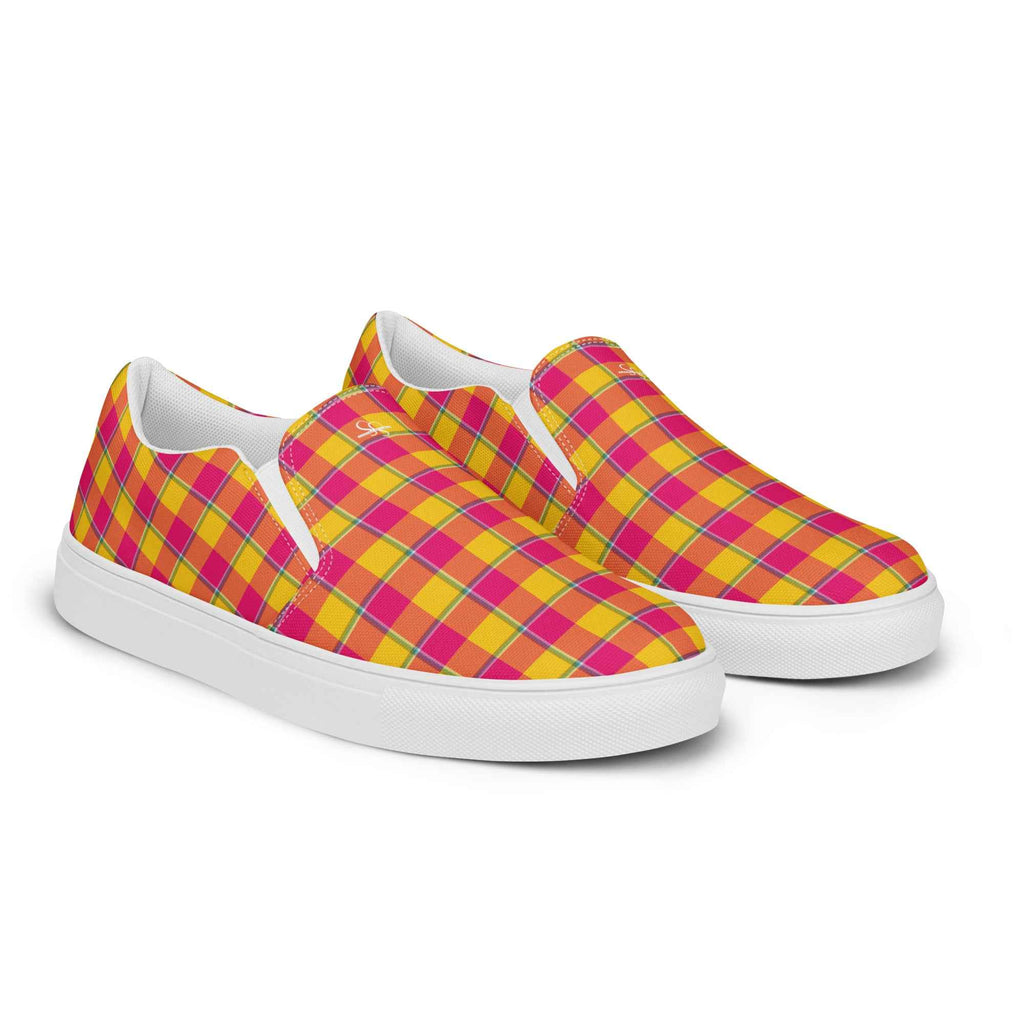 Women’s Slip-On Canvas Shoes Corn and Razzmatazz Plaid - Scottish Squares