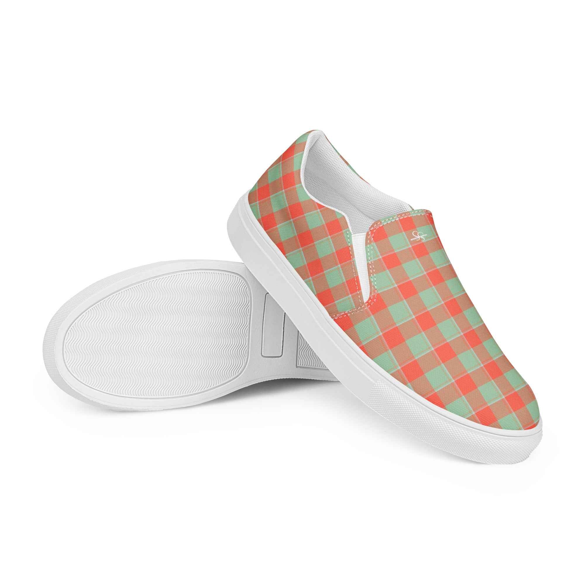 Women’s Slip-On Canvas Shoes Spring Rain and Persimmon Plaid - Scottish Squares