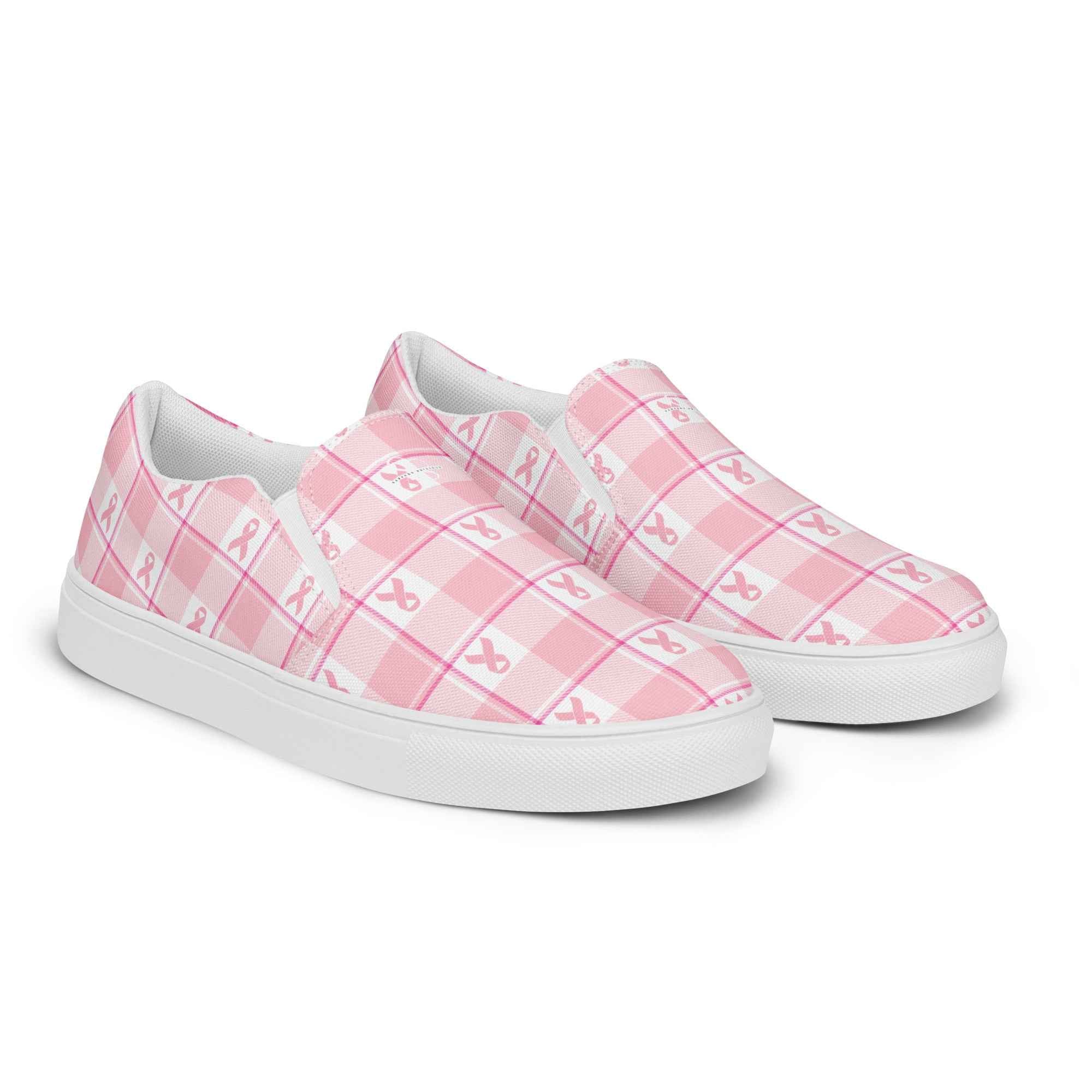 Women’s Slip-On Canvas Shoes Breast Cancer Awareness Plaid - Scottish Squares