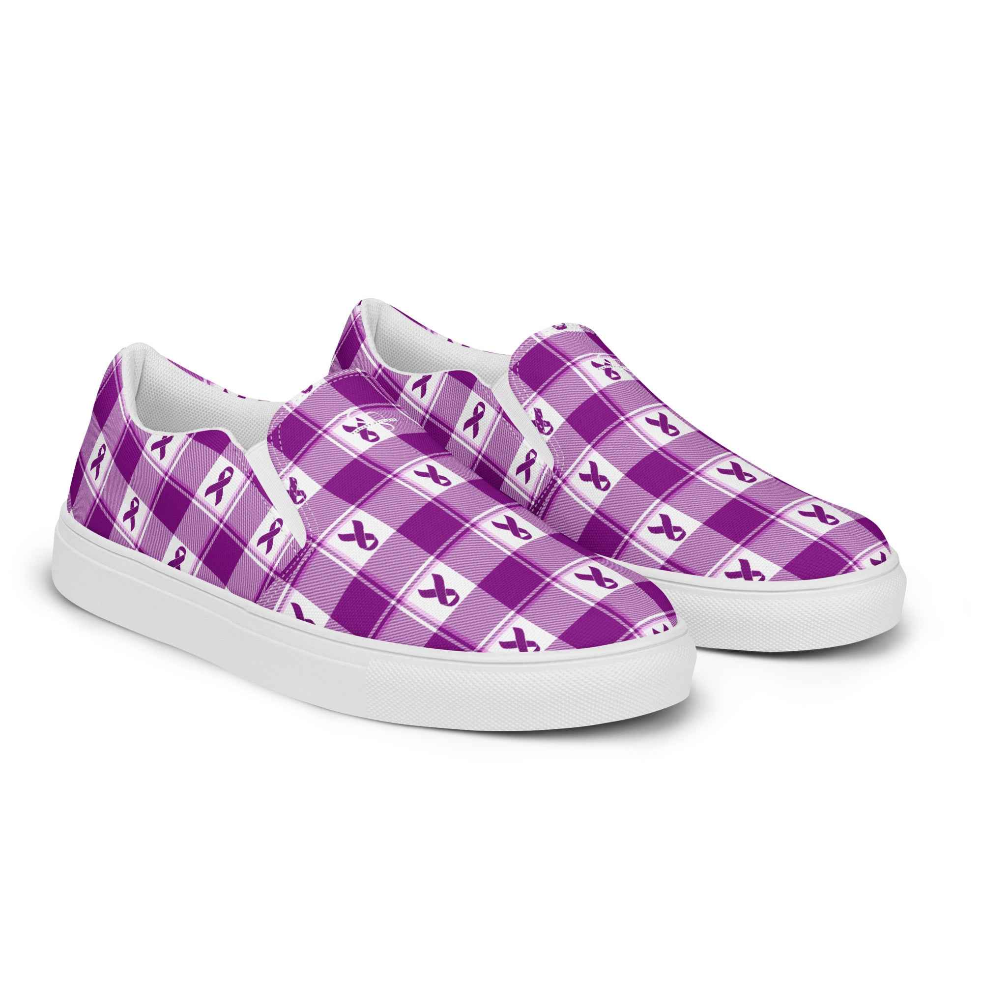 Women’s Slip-On Canvas Shoes Pancreatic Cancer Awareness Plaid - Scottish Squares