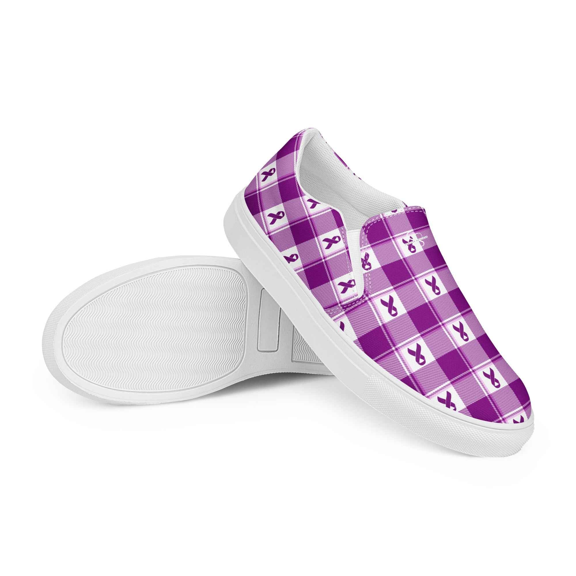 Women’s Slip-On Canvas Shoes Pancreatic Cancer Awareness Plaid - Scottish Squares